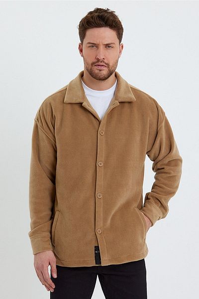 THE RULE Ανδρική ζακέτα από φλις καραμέλα Oversize - Ψυχρή, γιακά πουκάμισου, Loose Fit RF0312