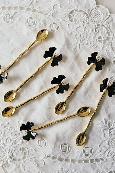 Arma House 6-Piece Elegance Icon Gold & Black Butterfly Patterned Decorative Teaspoon Set