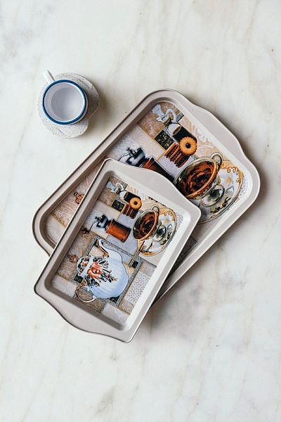 Arma House Small Size Classic Tea Time Themed Medium Size Decorative Metal Tray 25 cm