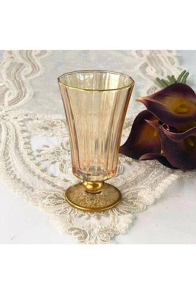 Paşabahçe 6-Piece Diamond Coffee Side Water Glass - Gold Gilded