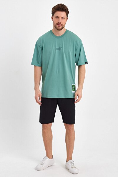 THE RULE Ανδρικό σημείωμα στον εαυτό μου με στάμπα Oversize 100% βαμβακερό φαρδύ φαρδύ μπλουζάκι με λαιμόκοψη χαλαρό μέντα