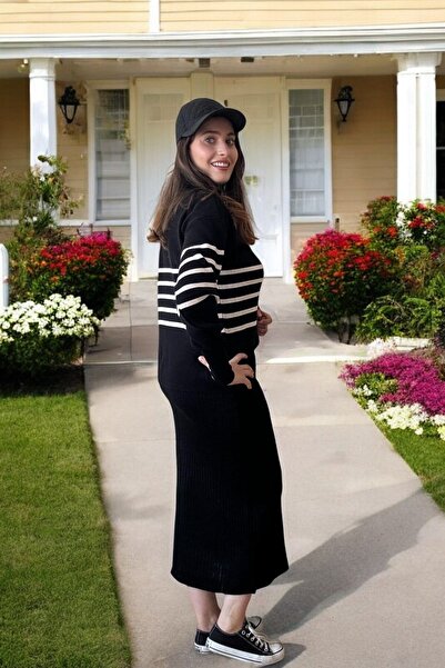 Entropy Yatay Çizgili Fileli Triko  Takım  -  Siyah