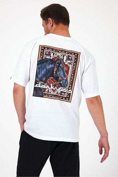THE RULE Ανδρικό μπλουζάκι Darkness Back Printed Oversize 100% βαμβακερό φαρδύ φαρδύ κομμένο λαιμόκοψη φαρδύ λευκό μπλουζάκι