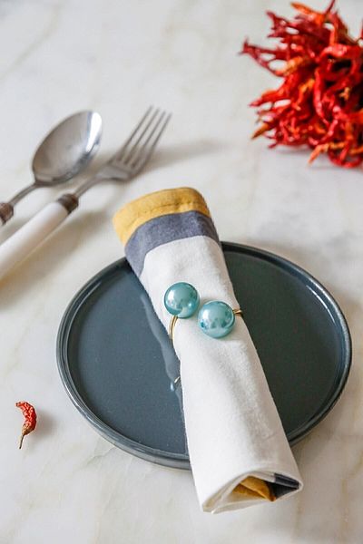 Arma House Set of 6 Blue Lollipop Napkin Rings with Gold Ring