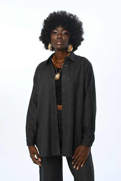 Orfeo Negro Cămașă oversize de damă - culoare uni, design cu sclipici