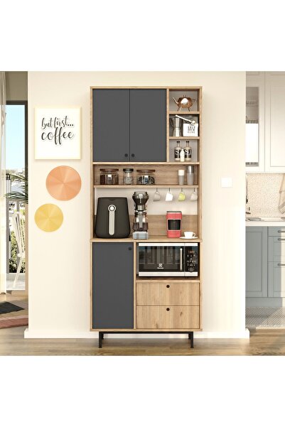 Yurudesign Royce Serisi Kahve Köşesi Çok Amaçlı Dolap Mutfak Dolabı Sepet-Antrasit RE6-SA