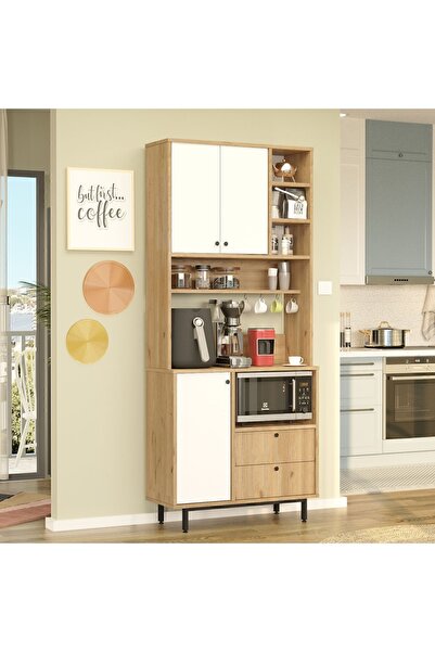 Yurudesign Royce Serisi Kahve Köşesi Çok Amaçlı Dolap Mutfak Dolabı Sepet-Beyaz RE6-SW