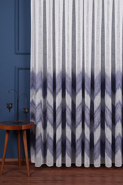 Perdelit Glitter Zik Zak Patterned Linen Tulle Curtain (1/2.5 Normal Pleat)