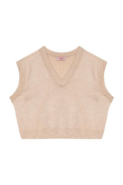 Quzu Beige Colored V-Neck Sweater