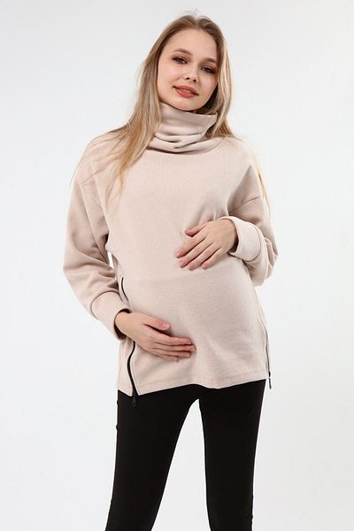 Luvmabelly Myra4283 Zippered Maternity Sweatshirt - beige