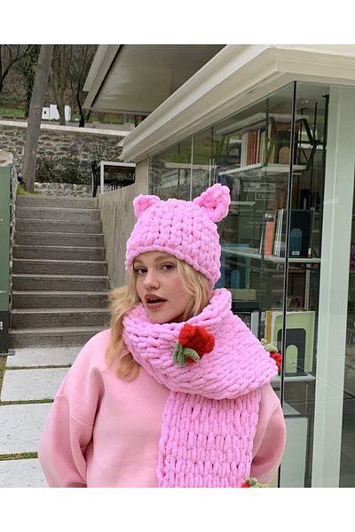 ALM Plush Knitted Cat Beanie Hat