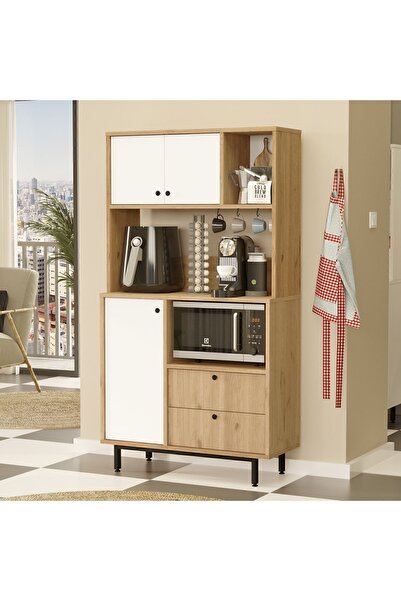 Yurudesign Royce Serisi Kahve Köşesi Çok Amaçlı Dolap Mutfak Dolabı Sepet-Beyaz RE3-SW