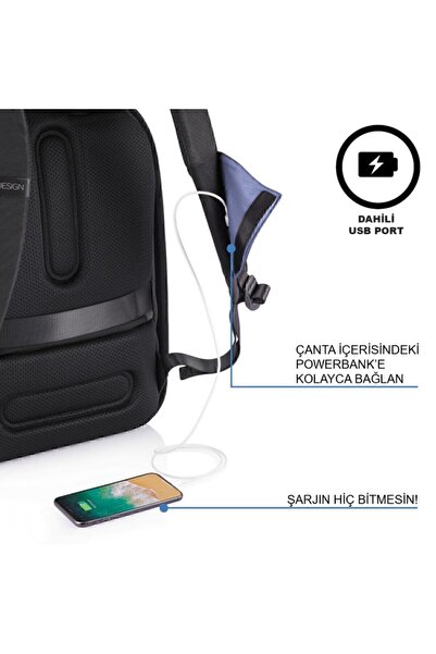 XD Design Flex Suya Dayanıklı Hırsızlık Önleyici Tasarım Usb Şarj Girişli Siyah Spor Sırt Çantası 24 L