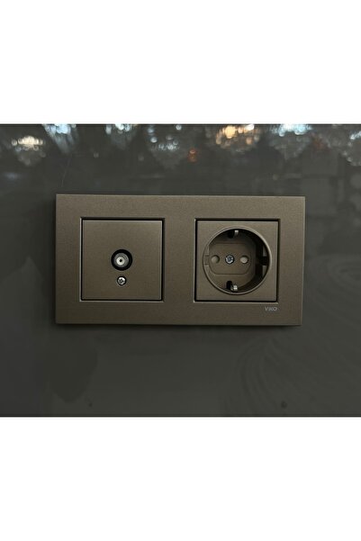 VİKO Novella antrasit ikili set uydu prizi+Topraklı Priz