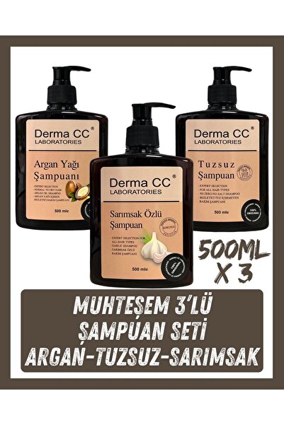 Derma CC LABORATORIES Şampuan Seti - Sarımsak Özlü 500m + Argan Özlü 500m + T...