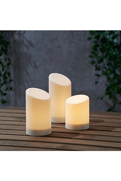 IKEA Adellövskog Beyaz 3 Adet Led'li Blok Mum