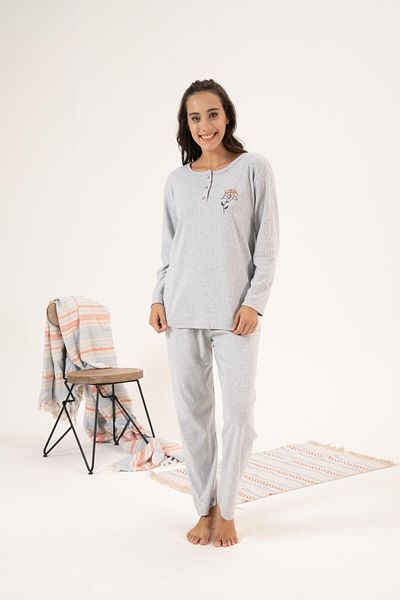 Estiva Winter Floral Embroidered Button Collar Pajamas Set