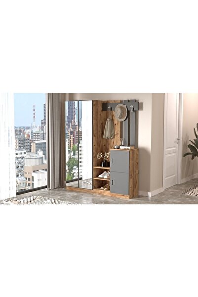 Yurudesign Visor Vestiyer Portmanto Ayakkabılık Çam Antrasit