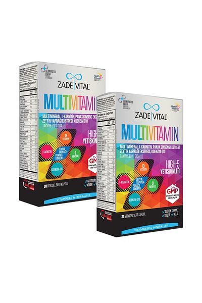 Zade Vital Multivitamin Multimineral (2 Boxes of 60 Capsules) Contains Coenzyme Q10, L-carnitine, Panax Ginseng