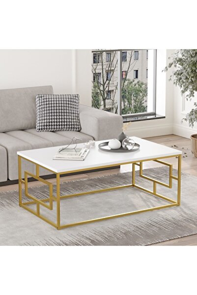 Yurudesign Voyage Gold Metal Orta Sehpa Beyaz Vg12-w