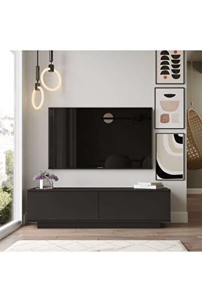 Yurudesign Siyah   Fonda Tv Ünitesi  140cm Ağaç Dokulu Fn1-lb Tv Sehpası
