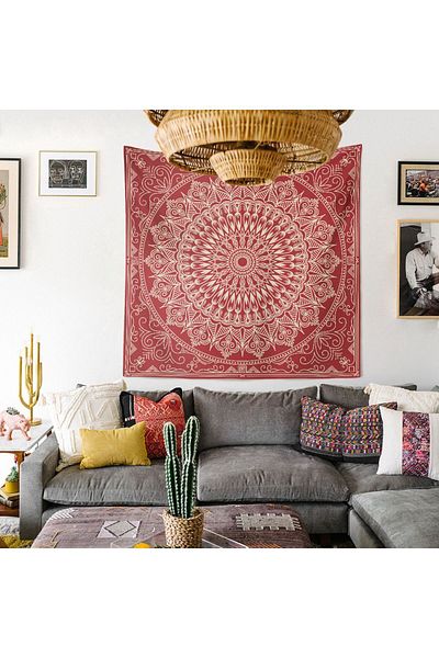 WALLHANG غطاء حائط بوهيمي ماندالا، سجادة حائط - 150x150 سم، 70x70 سم