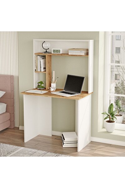Yurudesign Bremen Çalışma Masası Kitaplık Raf Çam-beyaz Br2-aw