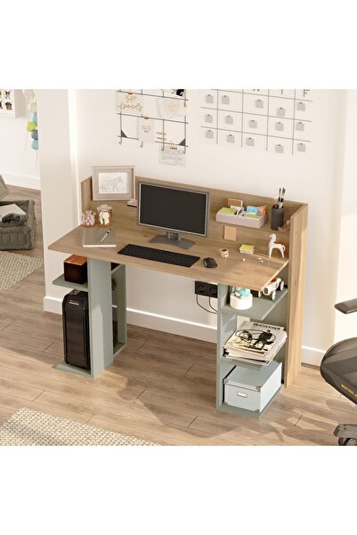Yurudesign Vader Çalışma Masası Bilgisayar Masası Raflı Sepet-Ihlamur Yeşili ...