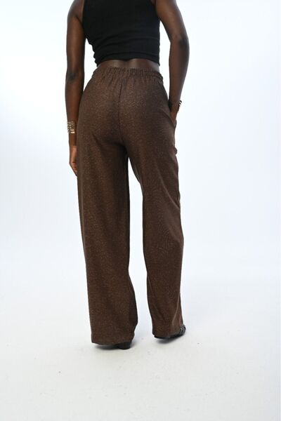 Orfeo Negro KADIN BELİ LASTİKLİ BOL PAÇA İNCE SİMLİ DÜZ RENK PANTOLON