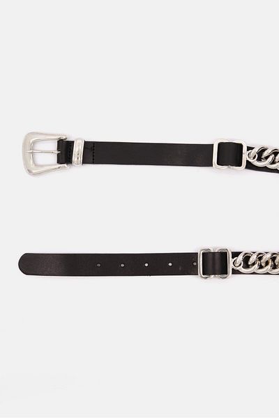 The Kooples Women Chain Leather Buckle Belt, Black