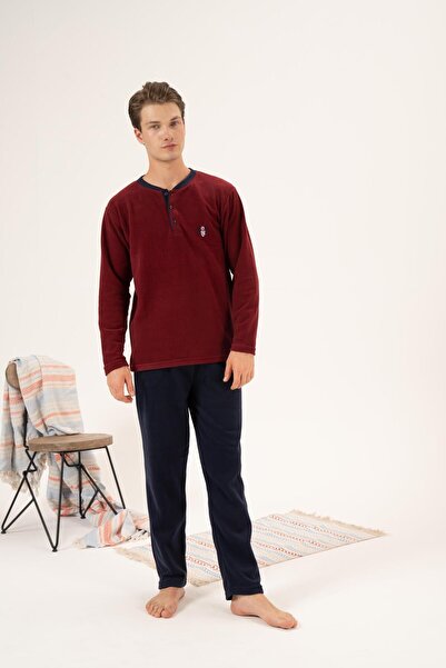 Estiva Men's Fleece Pajama Set - Winter, Buttoned Collar