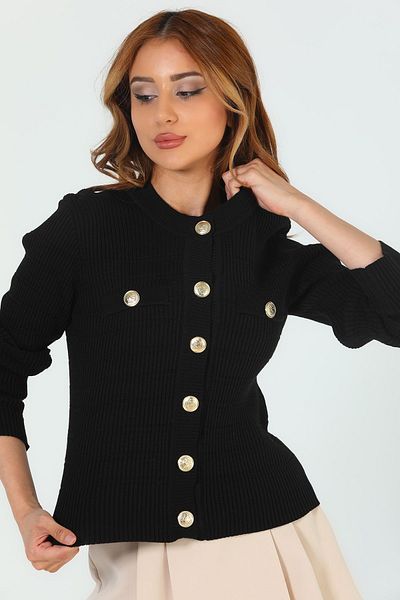 GÜLSELİ Black Women's Buttoned Knitwear Cardigan