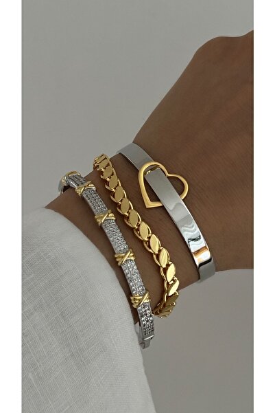 Vi store Çelik Taşlı Tiffany X Kelepçe Bileklik