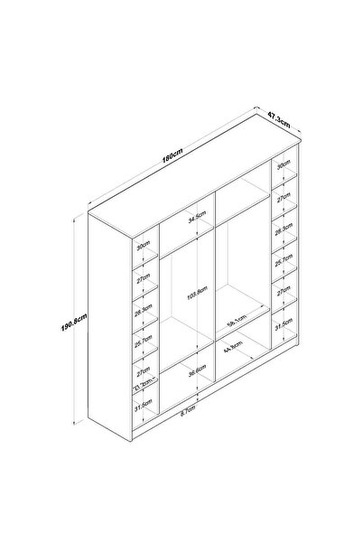Rani Mobilya Rani Ba114 Geniş Gardırop Elbise Dolabı 6 Kapaklı 16 Raflı 2 Askılı Sepet Ceviz - Beyaz
