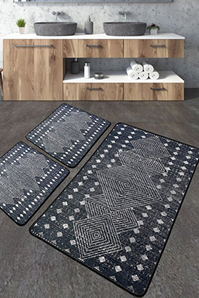 Chilai Home Geesle Banyo Halısı 3'lü Set Banyo Halısı Paspas Yıkanabilir Kaymaz