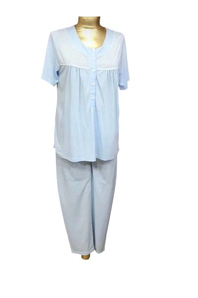 NENA COLLECTION Pijama de damă Nena cu plăcuță fără guler-24075-albastru