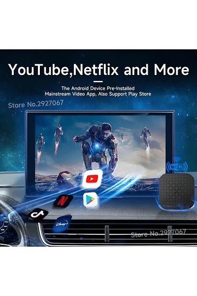 carlinkit Carplay Ai Box USB 2 جيجابايت 16 جيجابايت لاسلكي Y.tube، Netflix، ديزني، جوجل بلاي