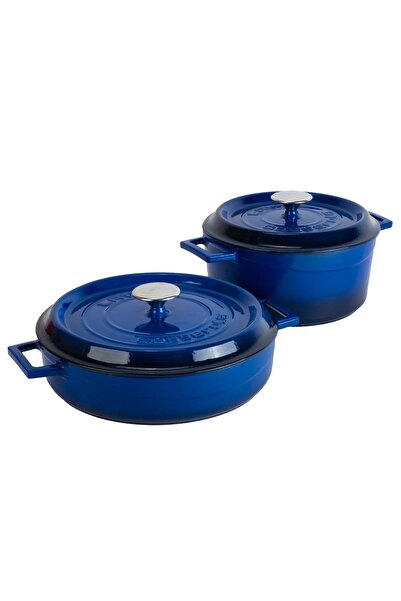 Lava 24 Cm Yuvarlak Derin Tencere - 28 Cm Yuvarlak Sığ Mavi Tencere Seti