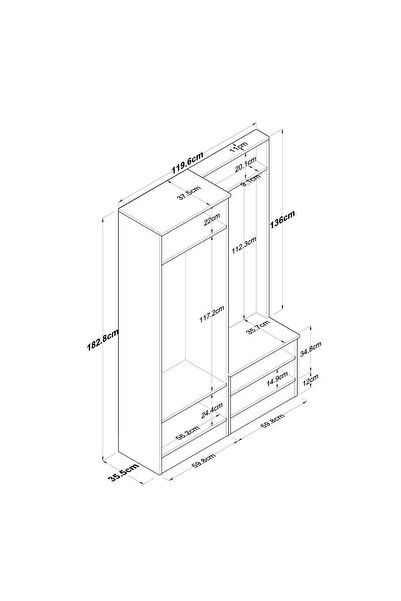Rani Mobilya Rani P6 Modern Portmanto Askılı Vestiyer Sepet Ceviz - Beyaz M5