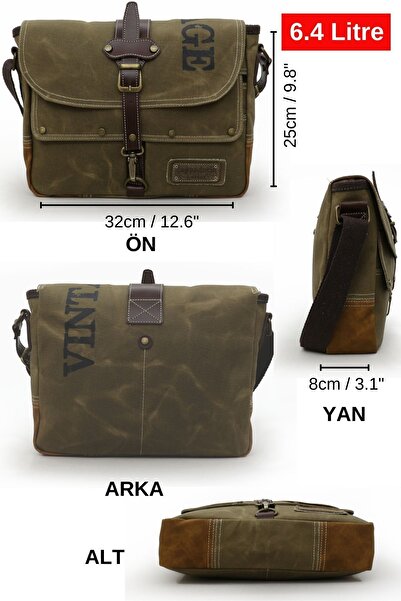 Cappadocia Vintage 4047 Antiochia GL Естествена кожа Светлокафява Раменна чанта за училище Водоустойчива чанта за лаптоп от восъчен канвас