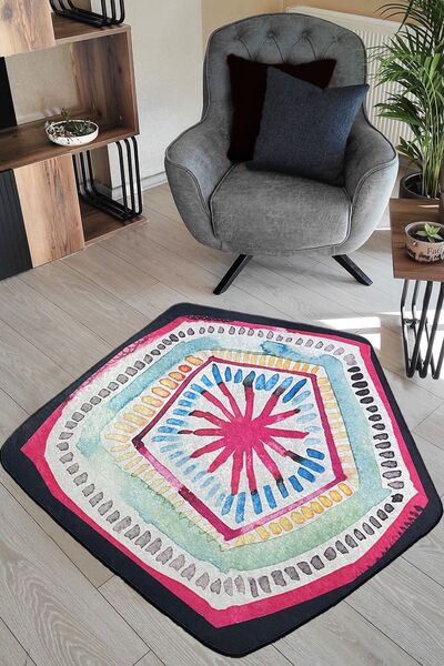 Chilai Home Pentagon Çap Dekoratif Marka Yıkanabilir Kaymaz Taban Halı Djth