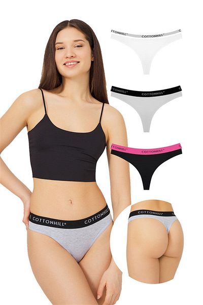 Cottonhill Pack of 3 Cotton Thong Panties - 4
