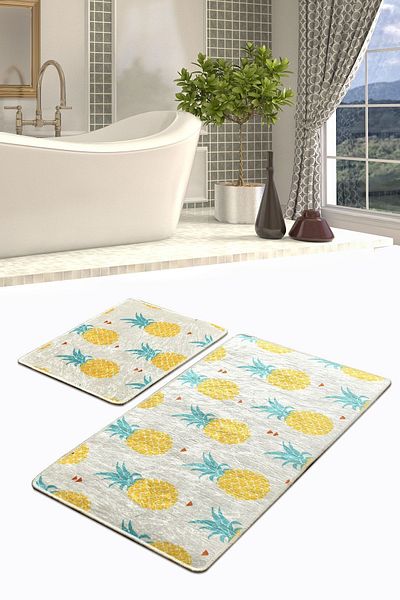 Chilai Home Pineapple Djt - Σετ 2 χαλιών μπάνιου, πλενόμενη και αντιολισθητική βάση