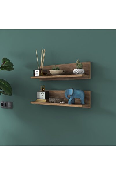 Rani Mobilya Rani E18 Dekoratif 2 Li Duvar Rafı Minyatür Ceviz