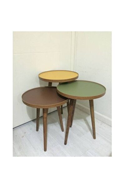 3G TASARIM 3'lü Zigon Sehpa- Yeşil-Turunç-kahve Kullanıma Hazır (MONTAJLI)