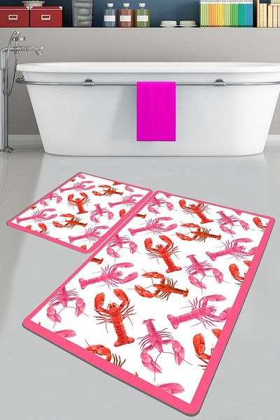 Chilai Home Homard Χαλιά Μπάνιου Σετ 2 Χαλιά Μπάνιου Αντιολισθητική Βάση Σετ Τουαλέτας Djtbanyo