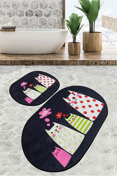 Chilai Home Four Cats Bath Mat Σετ 2 Djtbanyo
