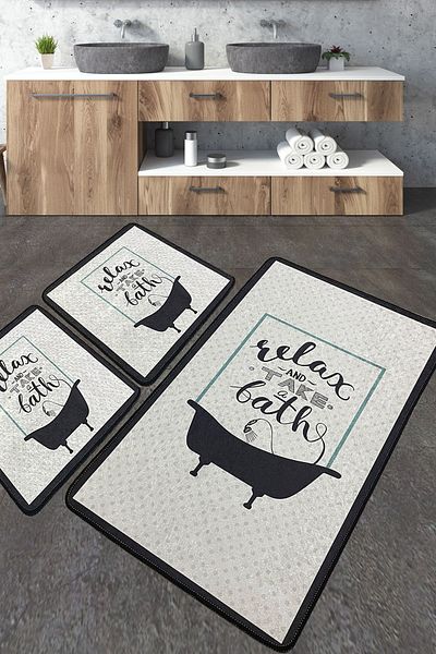 Chilai Home Take a Bath Bathroom Rug Set of 3 Bathroom Rug Mat Washable Non-Slip Djtbanyo