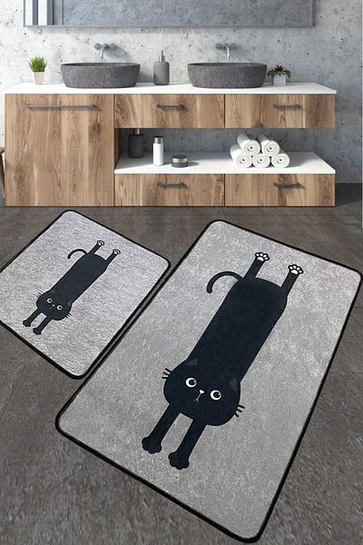 Chilai Home Comfort Gray Bathroom Rug Set of 2 Bathroom Rug Mat Washable Non-Slip Djtbanyo