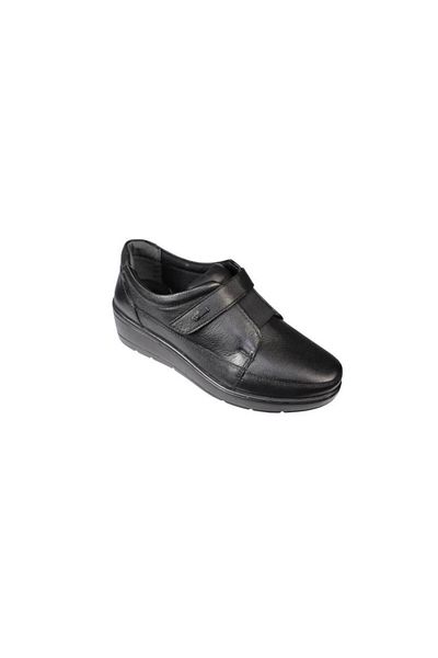 Polaris Polaris Black Genuine Leather 5 Point Velcro 5cm Wedge Heeled Women's Shoes